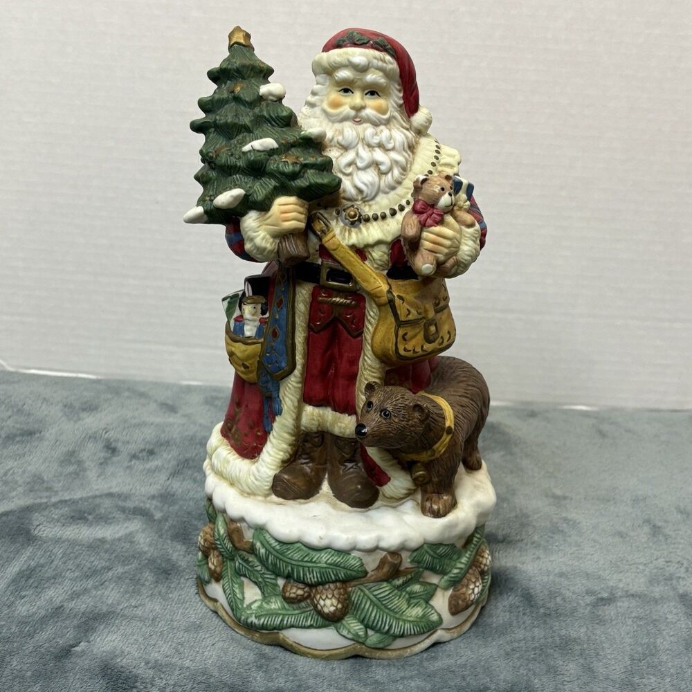 Vintage Musical 11” Jolly Ole St Nick Santa Ceramic Music Box Collectible Figure